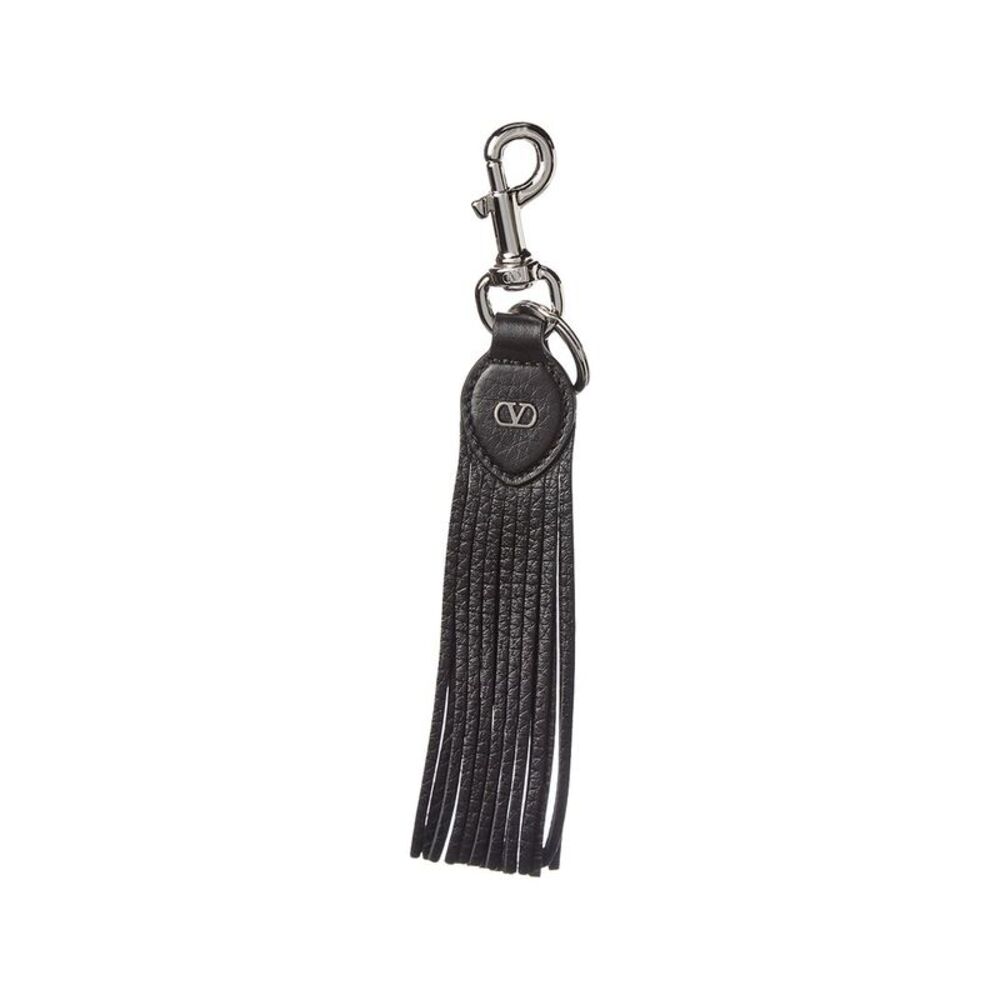 Valentino Vlogo Signature Leather Key Chain, Black